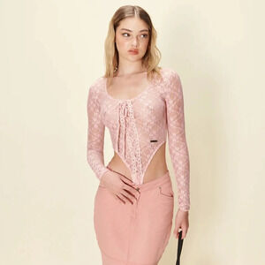 House Of Sunny Love Lace Bodysuit in Blush Pink